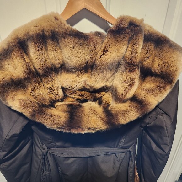 Fortuna Womens Large Hooded Jacket with Removable Fur Lining and Rex Rabbit Trim - Picture 12 of 12